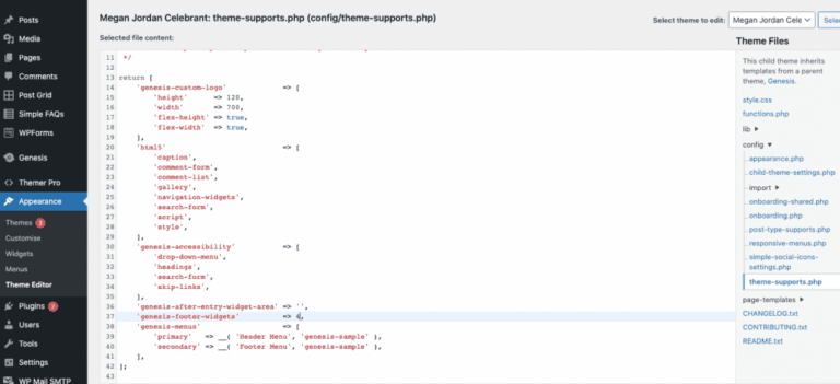 Image of a WordPress developer editing theme file editor