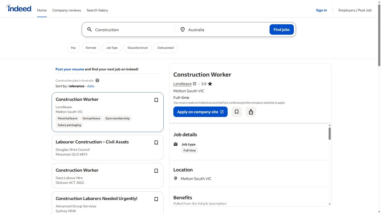 Indeed Australia – Construction