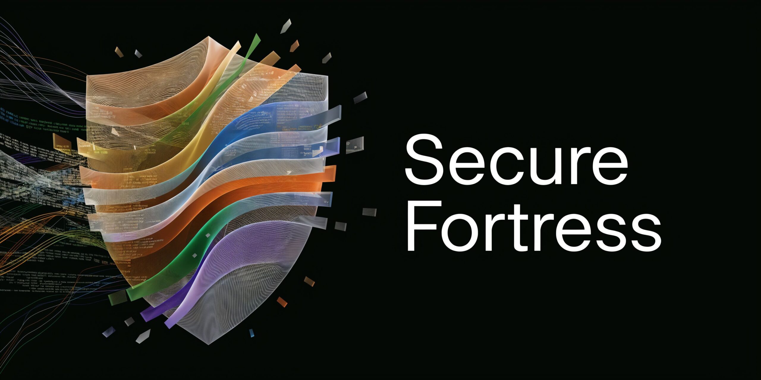 A colorful digital shield graphic representing data protection and cyber security concepts on a black background.