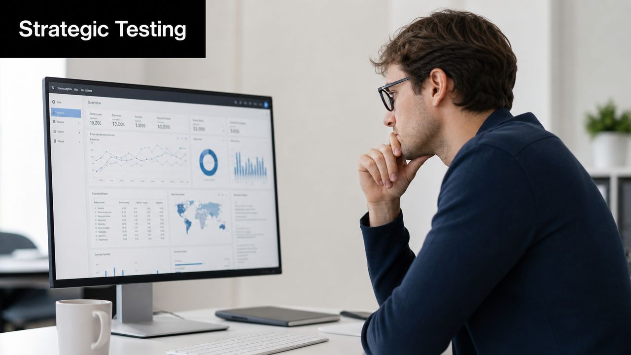 A focused professional analyzing complex data charts and business analytics on a large computer screen monitor.